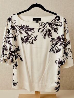 St. John Silk Top with Black Floral Print